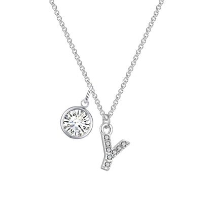 Pave Initial Y Necklace with Birthstone Charm Created with Zircondia® Crystals
