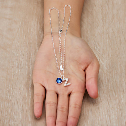Pave Initial Z Necklace with Birthstone Charm Created with Zircondia® Crystals
