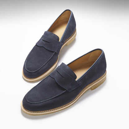 Blue Suede Loafers, Crepe Rubber Welted Sole