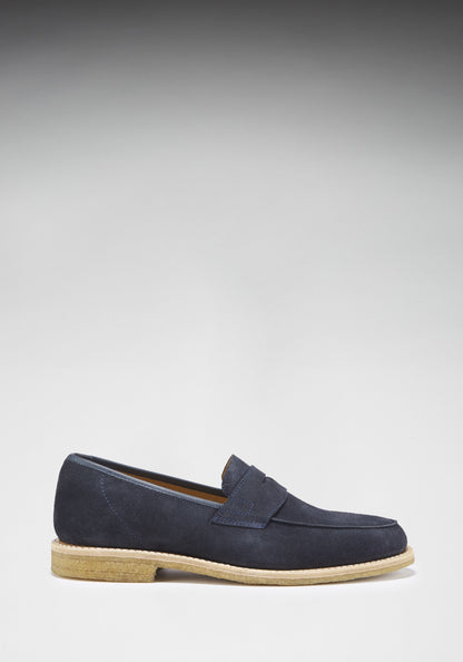 Blue Suede Loafers, Crepe Rubber Welted Sole