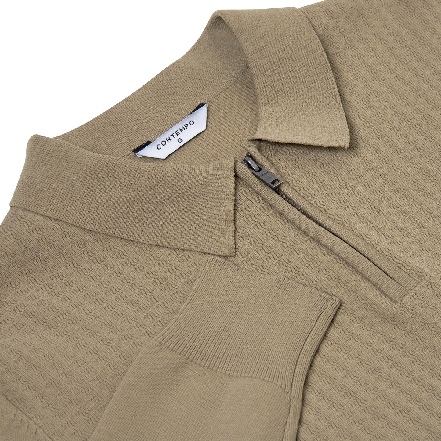 Contempo Half Zip Stretch Ribbed Polo Jumper