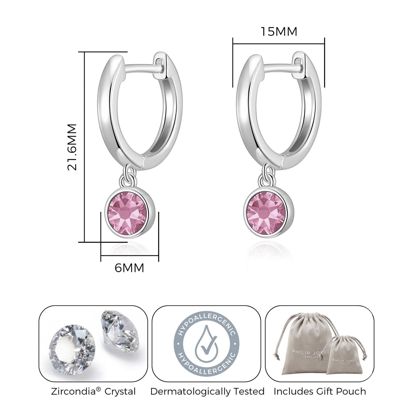 Pink Crystal Hoop Earrings Created with Zircondia® Crystals