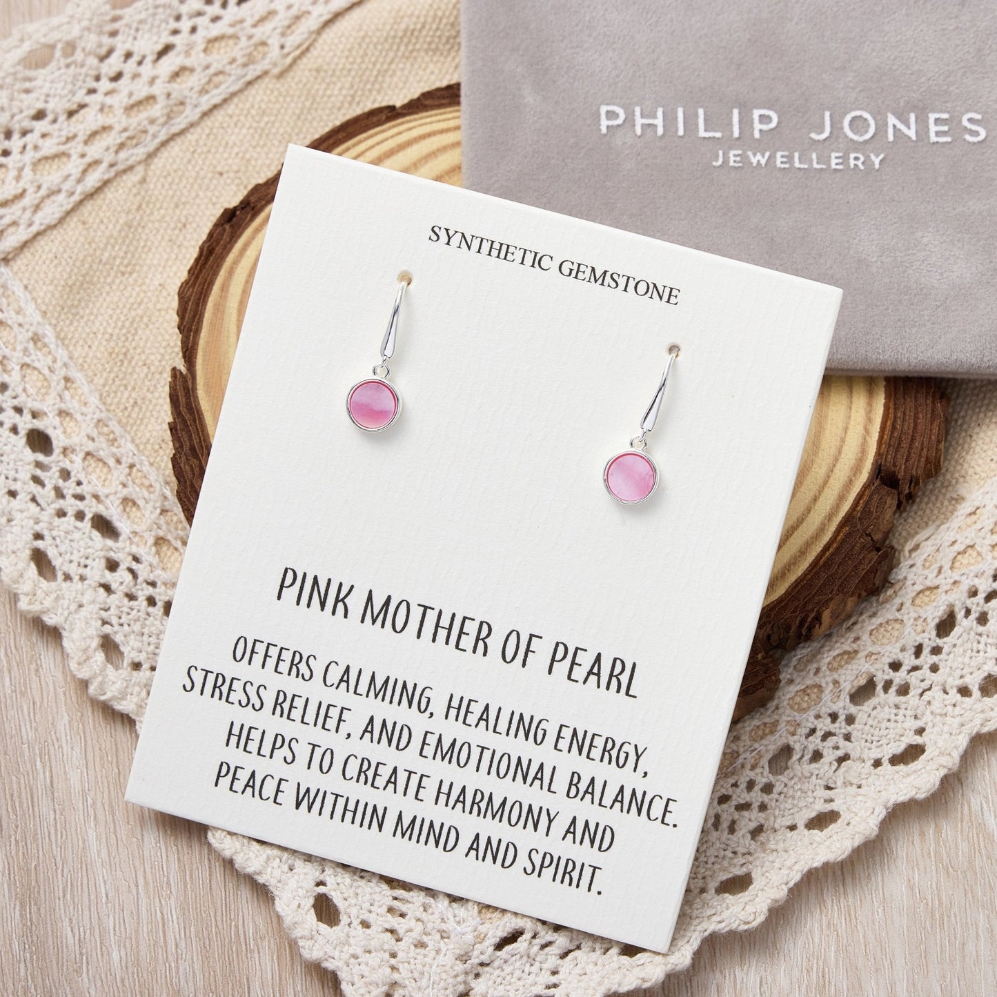 Pink Mother of Pearl Drop Earrings with Quote Card