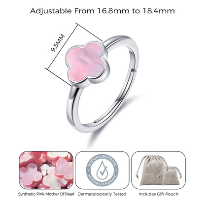 Pink Mother of Pearl Gemstone Adjustable Clover Ring