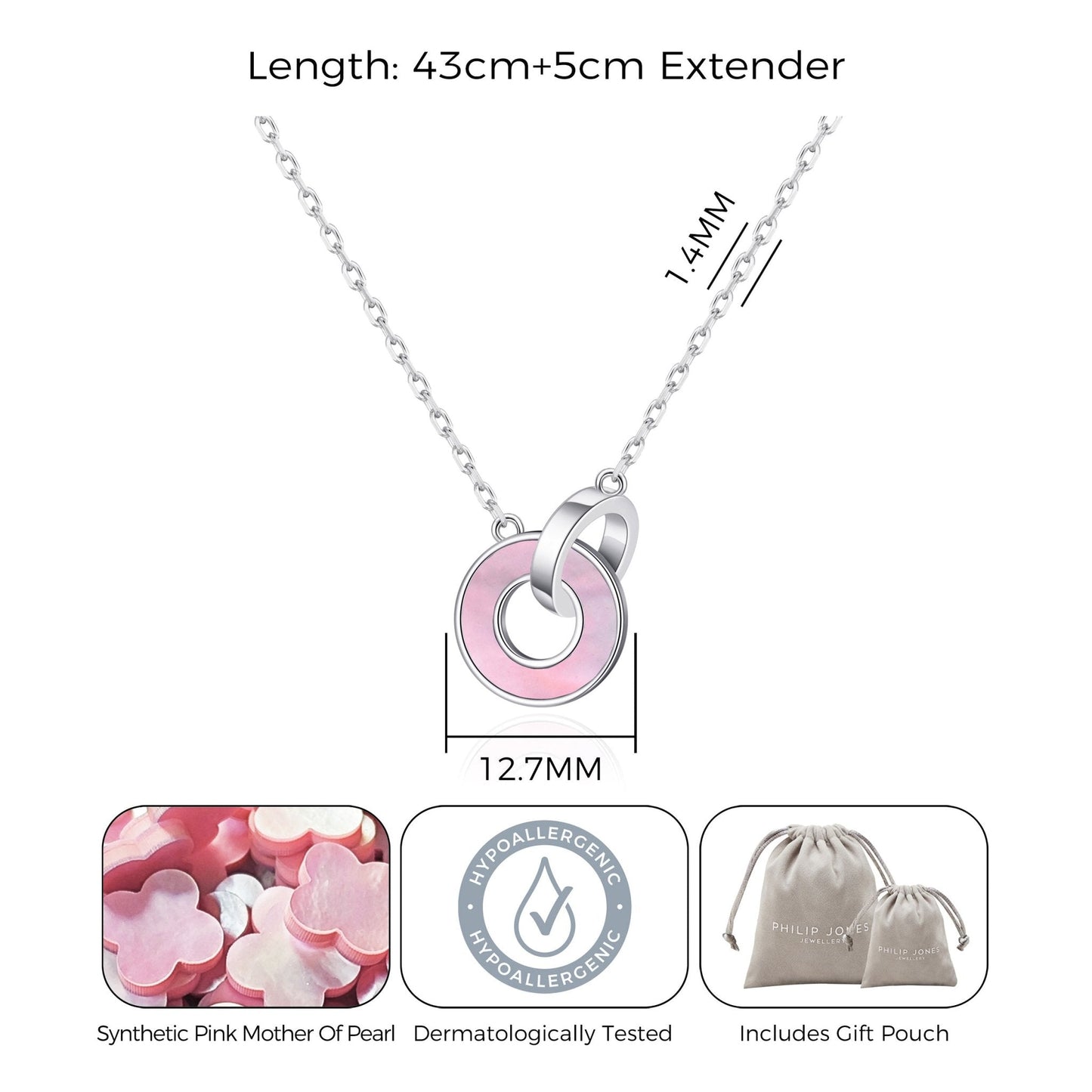 Pink Mother of Pearl Gemstone Circle Link Necklace