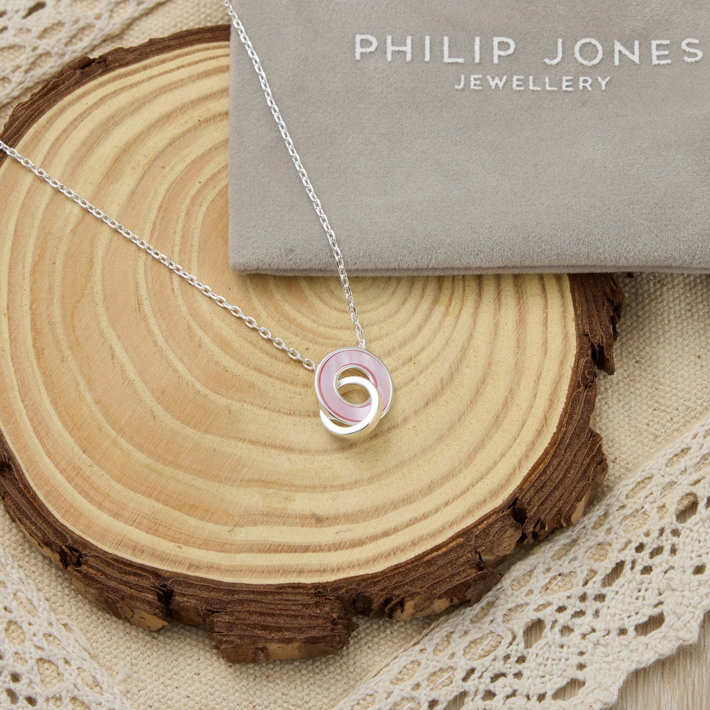 Pink Mother of Pearl Gemstone Circle Link Necklace