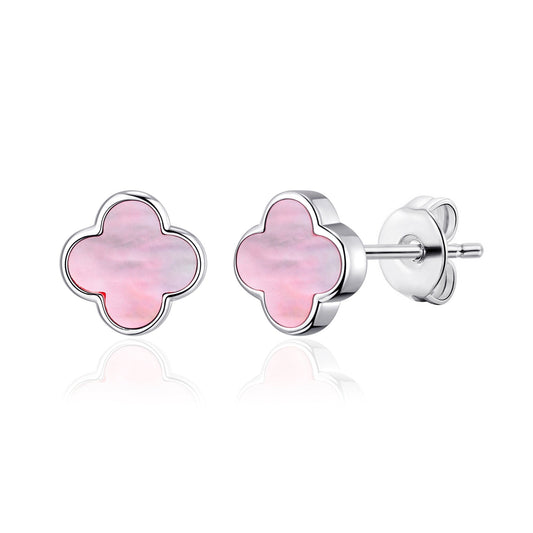 Pink Mother of Pearl Gemstone Clover Earrings