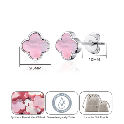 Pink Mother of Pearl Gemstone Clover Earrings