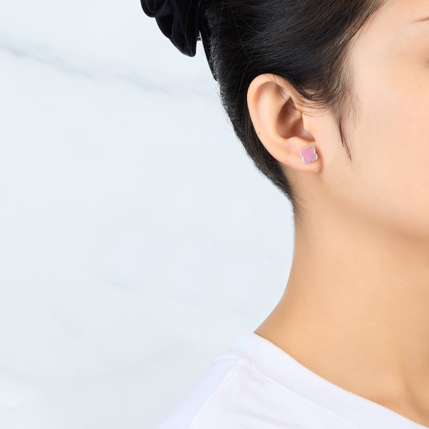 Pink Mother of Pearl Gemstone Clover Earrings