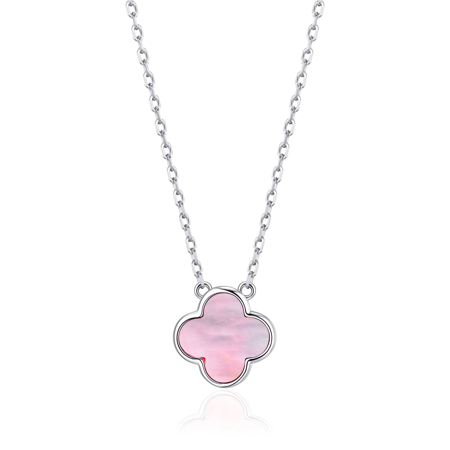 Pink Mother of Pearl Gemstone Clover Necklace