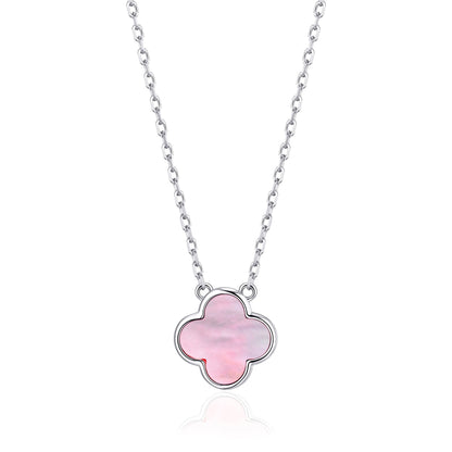 Pink Mother of Pearl Gemstone Clover Necklace