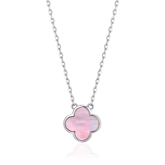 Pink Mother of Pearl Gemstone Clover Necklace