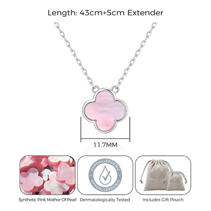 Pink Mother of Pearl Gemstone Clover Necklace