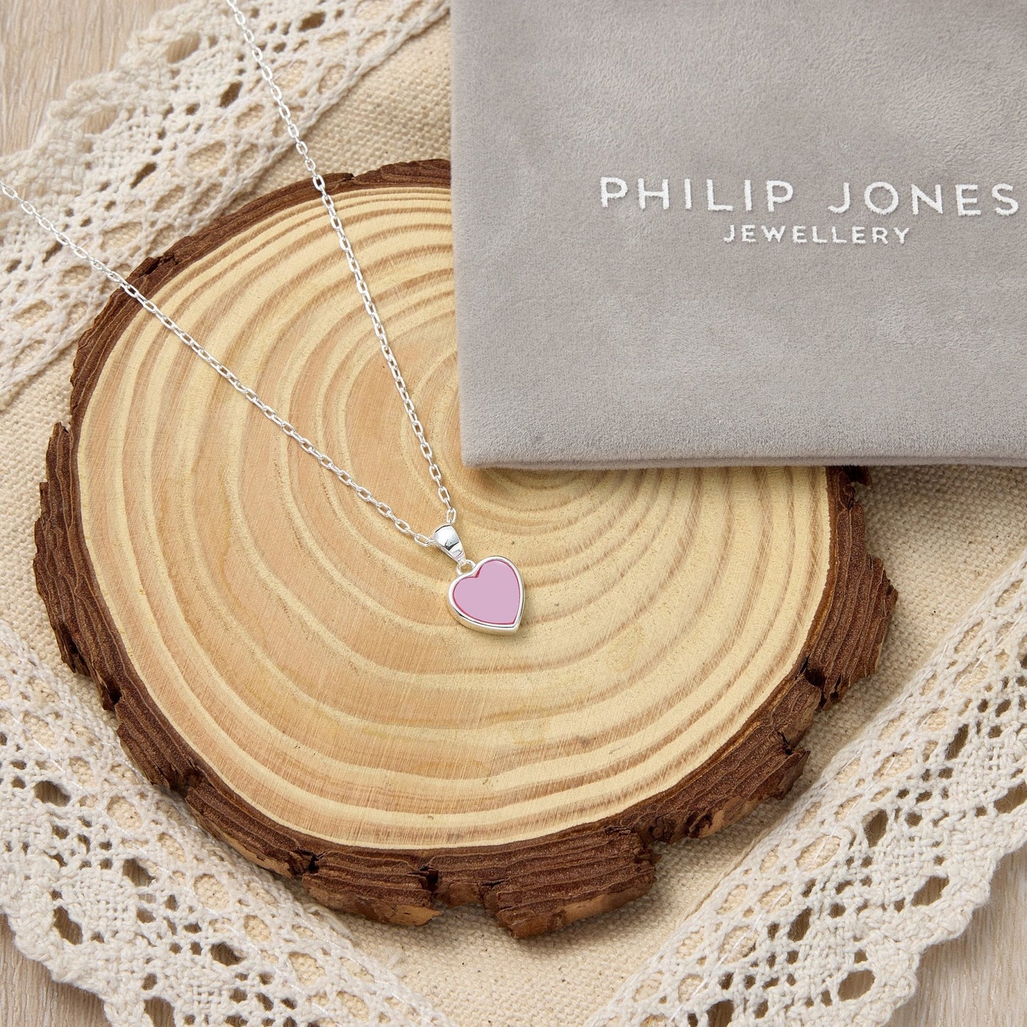 Pink Mother of Pearl Gemstone Heart Necklace