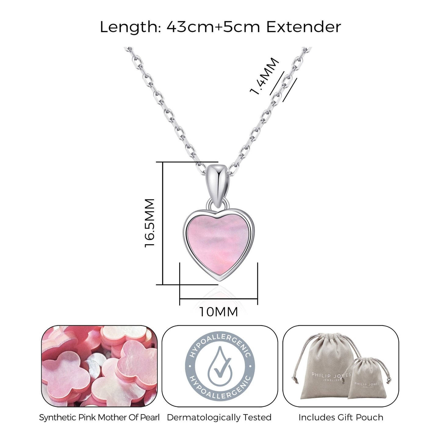 Pink Mother of Pearl Gemstone Heart Necklace