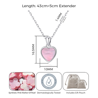 Pink Mother of Pearl Gemstone Heart Necklace