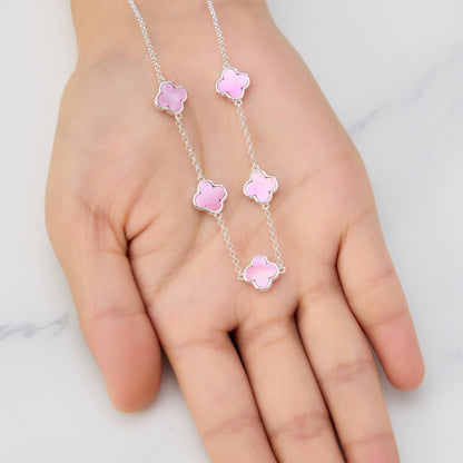 Pink Mother of Pearl Gemstone Multi Clover Necklace