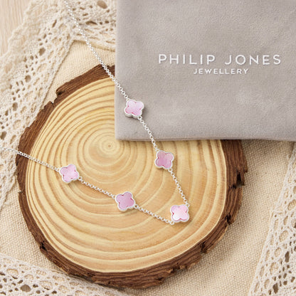 Pink Mother of Pearl Gemstone Multi Clover Necklace