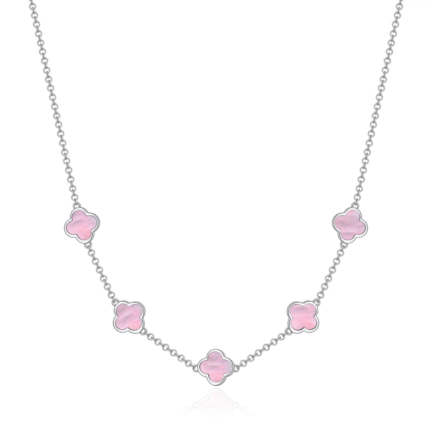 Pink Mother of Pearl Gemstone Multi Clover Necklace