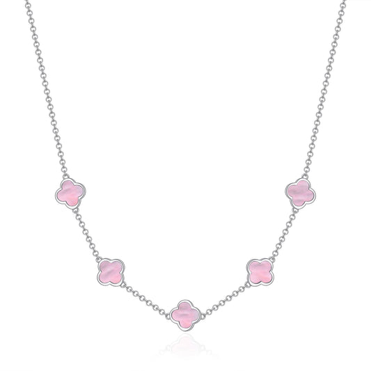 Pink Mother of Pearl Gemstone Multi Clover Necklace