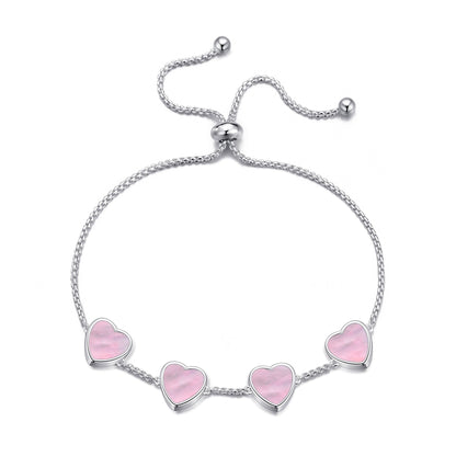 Pink Mother Of Pearl Gemstone Multi Heart Friendship Slider Bracelet