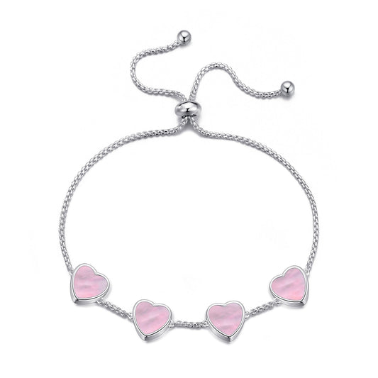 Pink Mother Of Pearl Gemstone Multi Heart Friendship Slider Bracelet