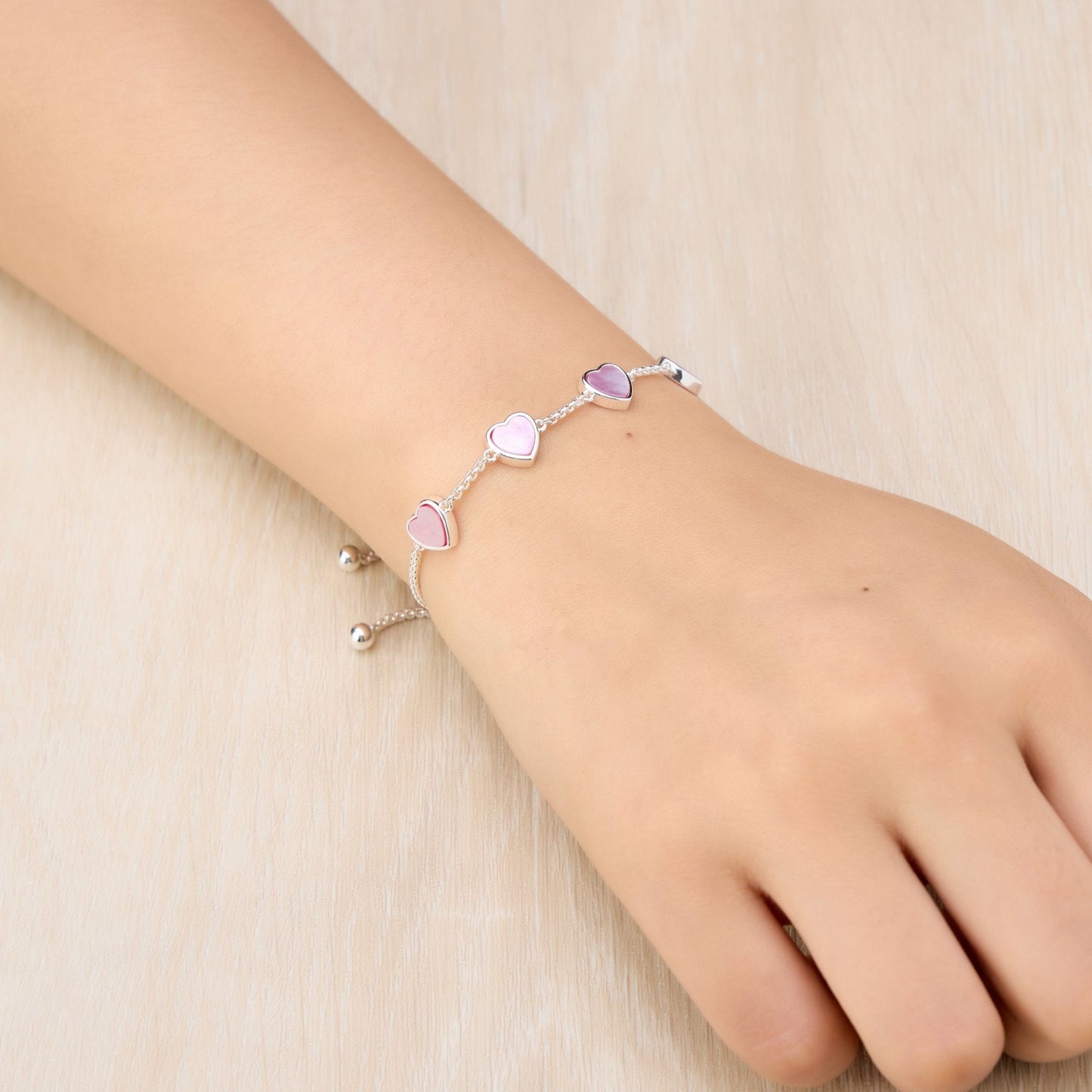 Pink Mother Of Pearl Gemstone Multi Heart Friendship Bracelet