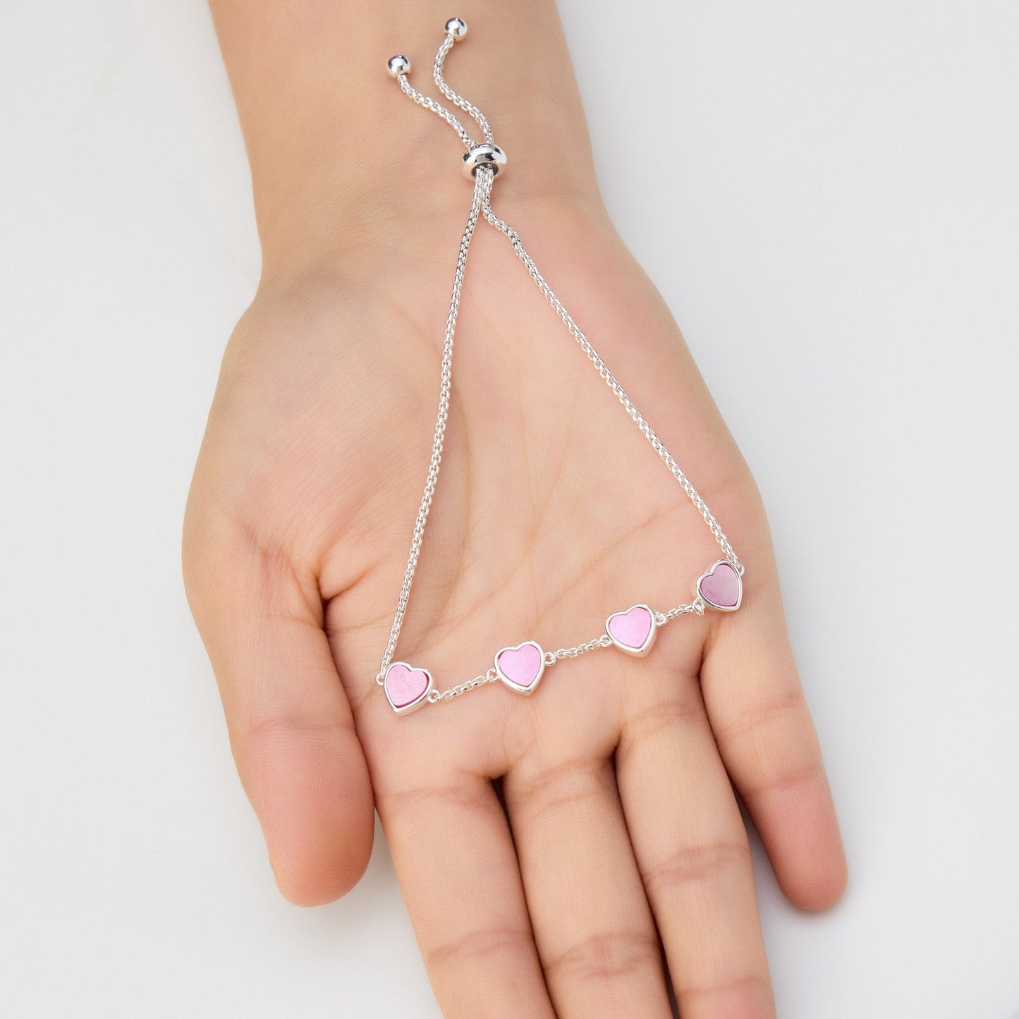 Pink Mother Of Pearl Gemstone Multi Heart Friendship Bracelet