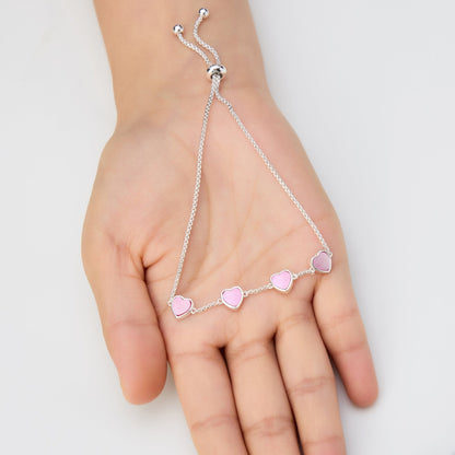 Pink Mother Of Pearl Gemstone Multi Heart Friendship Bracelet