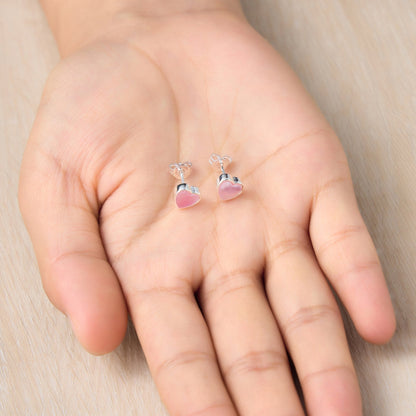 Pink Mother of Pearl Heart Stud Earrings