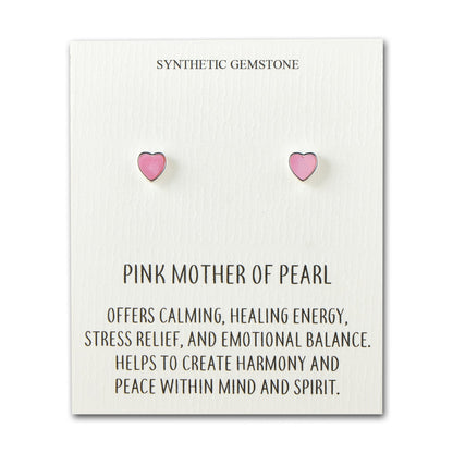 Pink Mother of Pearl Heart Stud Earrings with Quote Card