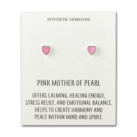 Pink Mother of Pearl Heart Stud Earrings with Quote Card