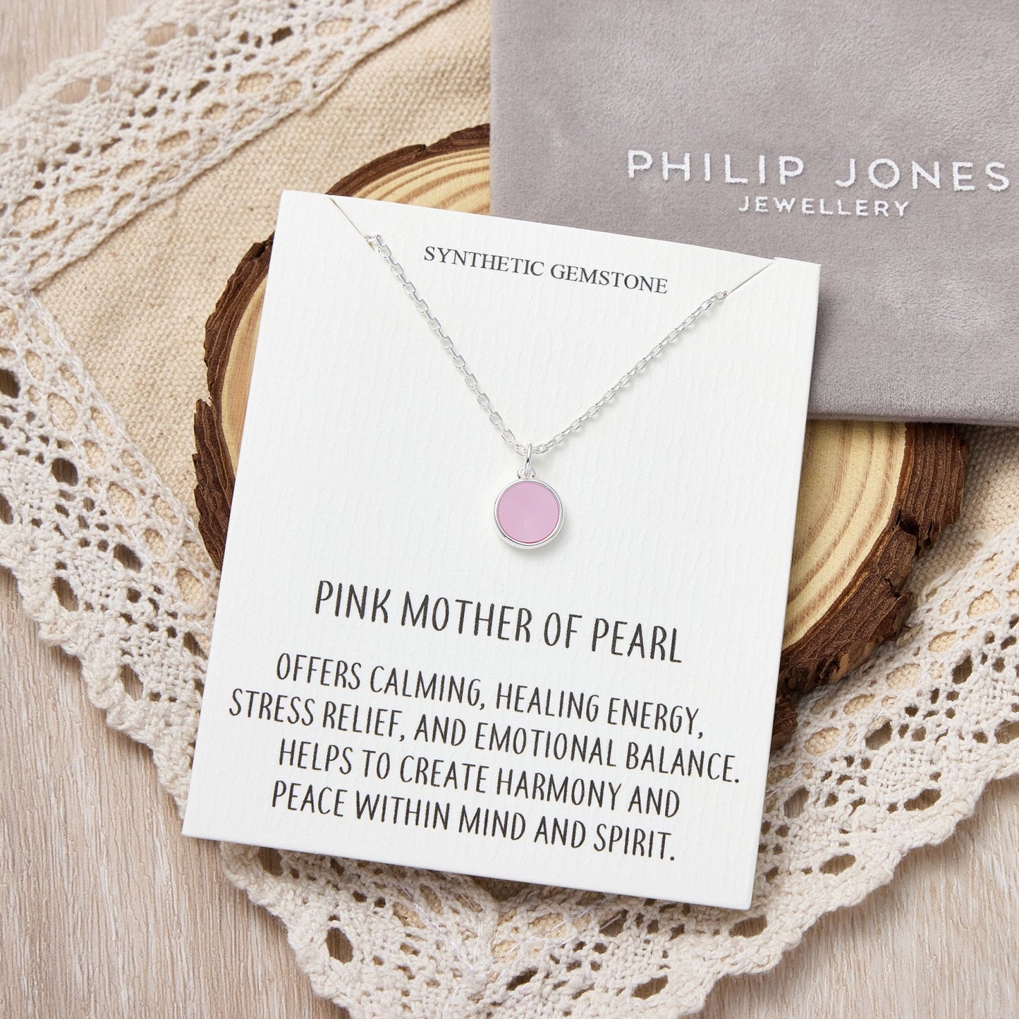 Pink Mother of Pearl Necklace with Quote Card