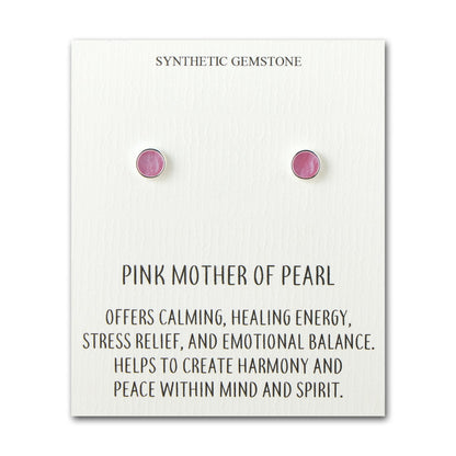 Pink Mother of Pearl Stud Earrings with Quote Card