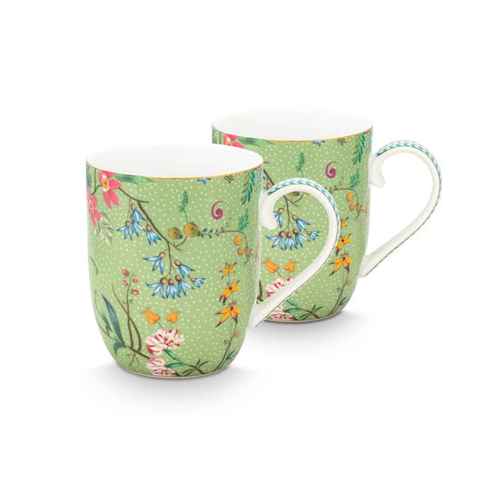 Pip studio Jolie Green Flowers Set of 2 Small Mugs 145ml