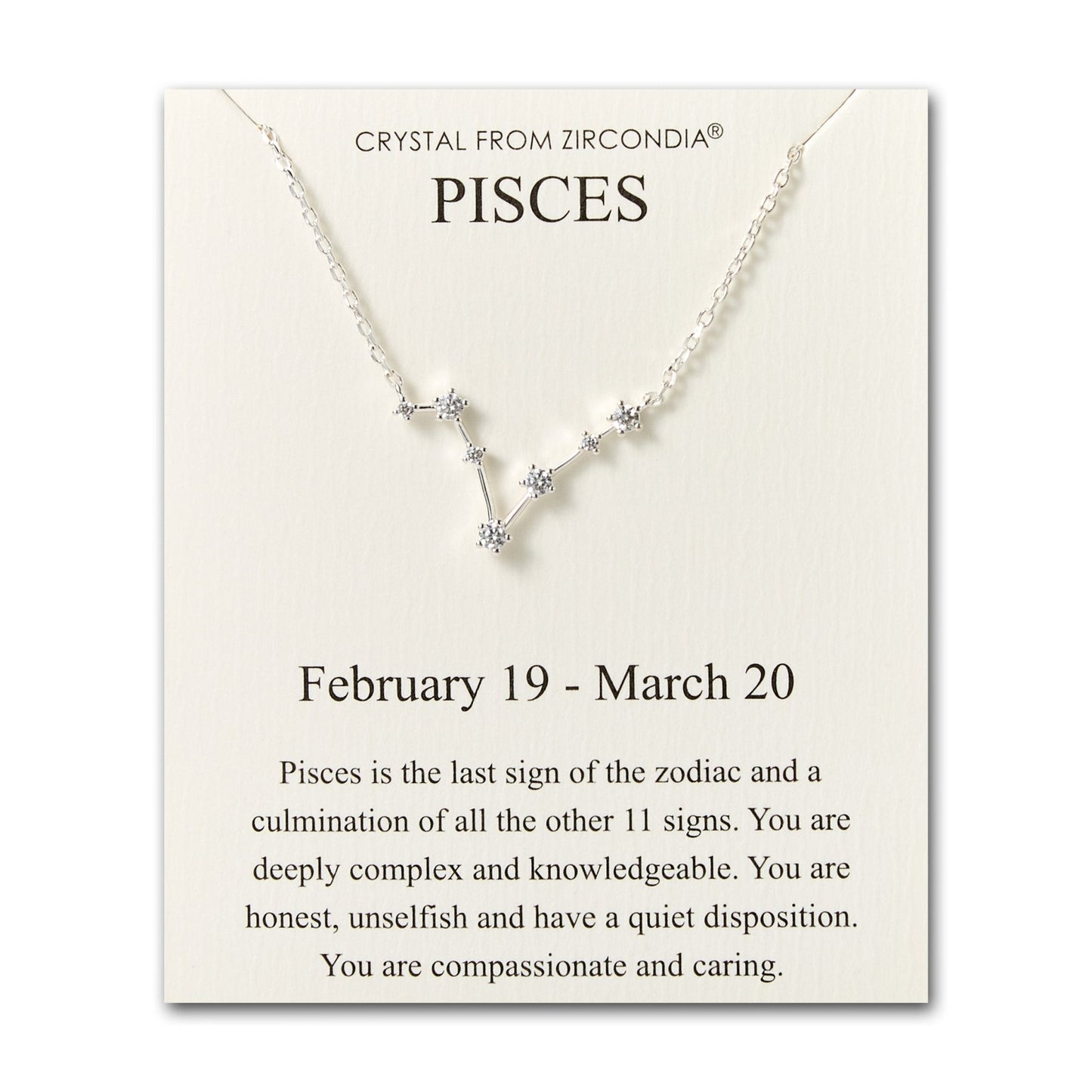 Pisces Star Sign Zodiac Constellation Necklace and Quote Card with Zircondia® Crystals