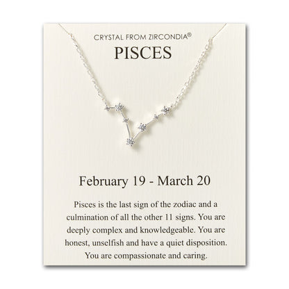 Pisces Star Sign Zodiac Constellation Necklace and Quote Card with Zircondia® Crystals