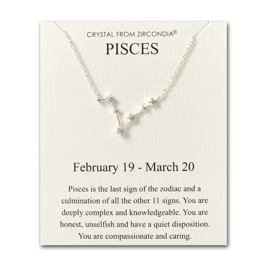 Pisces Star Sign Zodiac Constellation Necklace and Quote Card with Zircondia® Crystals