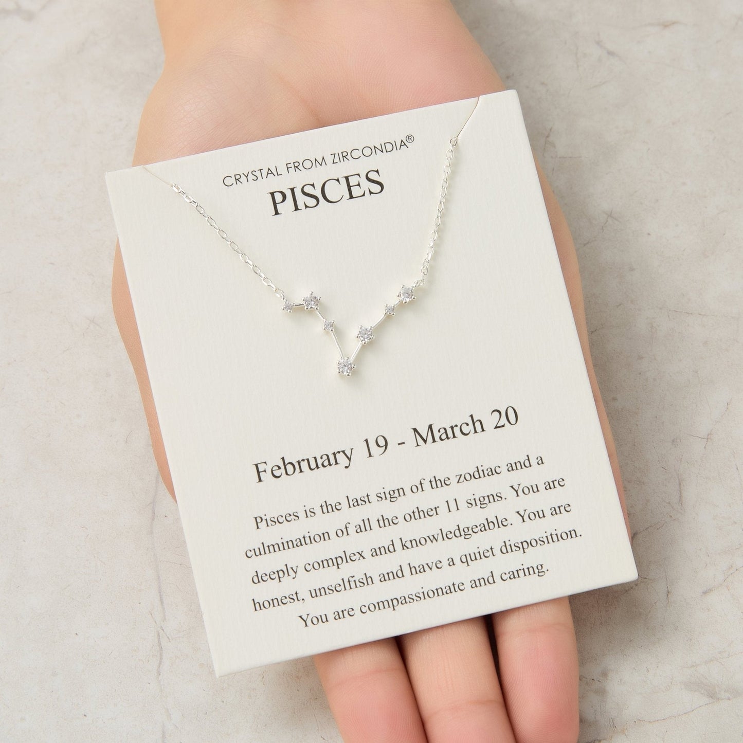 Collier Constellation Zodiaque Poisson et Carte Citation avec Cristaux Zircondia®