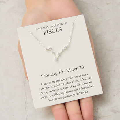 Collier Constellation Zodiaque Poisson et Carte Citation avec Cristaux Zircondia®