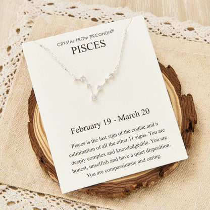 Collier Constellation Zodiaque Poisson et Carte Citation avec Cristaux Zircondia®