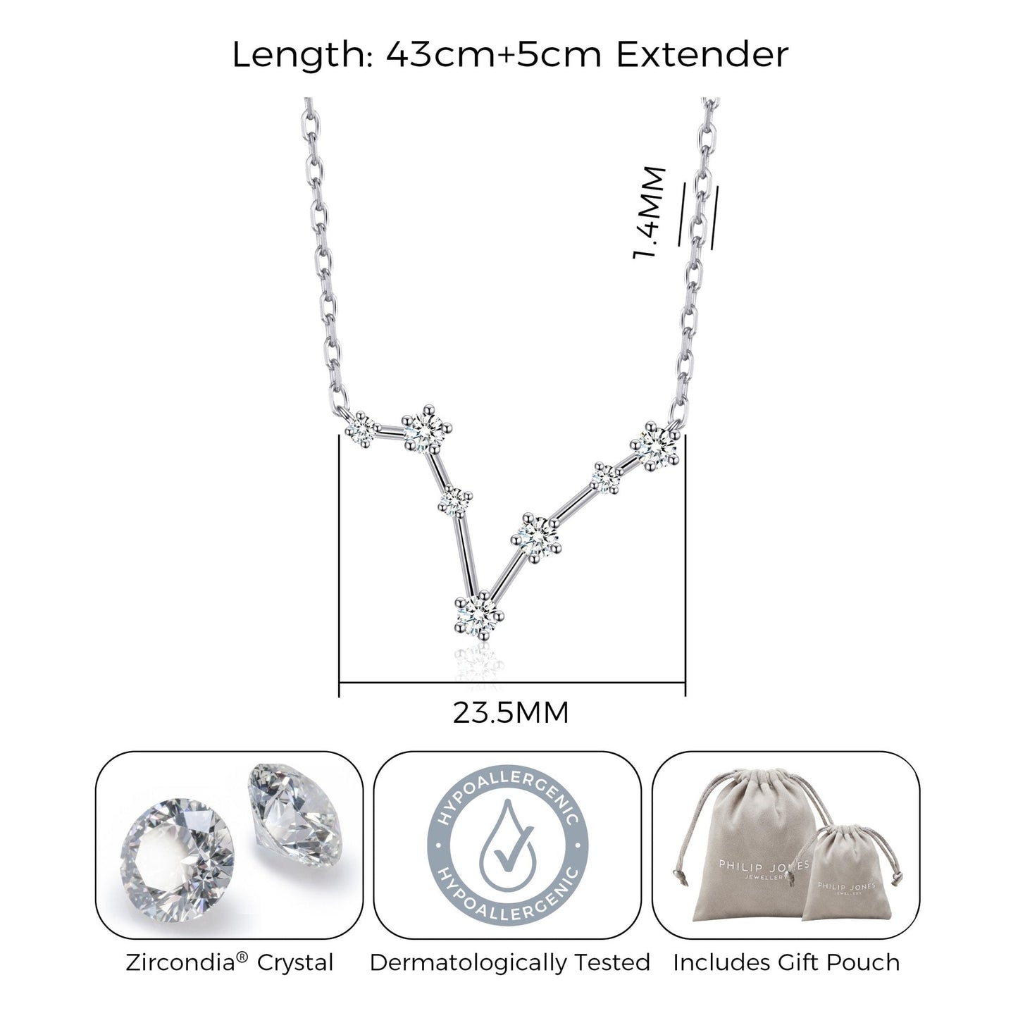 Collier Constellation Zodiaque Poisson et Carte Citation avec Cristaux Zircondia®