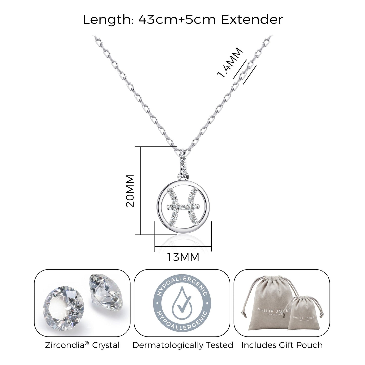 Pisces Star Sign Zodiac Necklace with Zircondia® Crystals