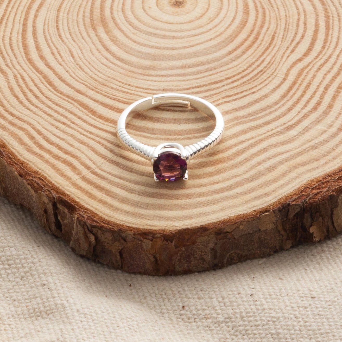 Purple Adjustable Crystal Ring Created with Zircondia® Crystals
