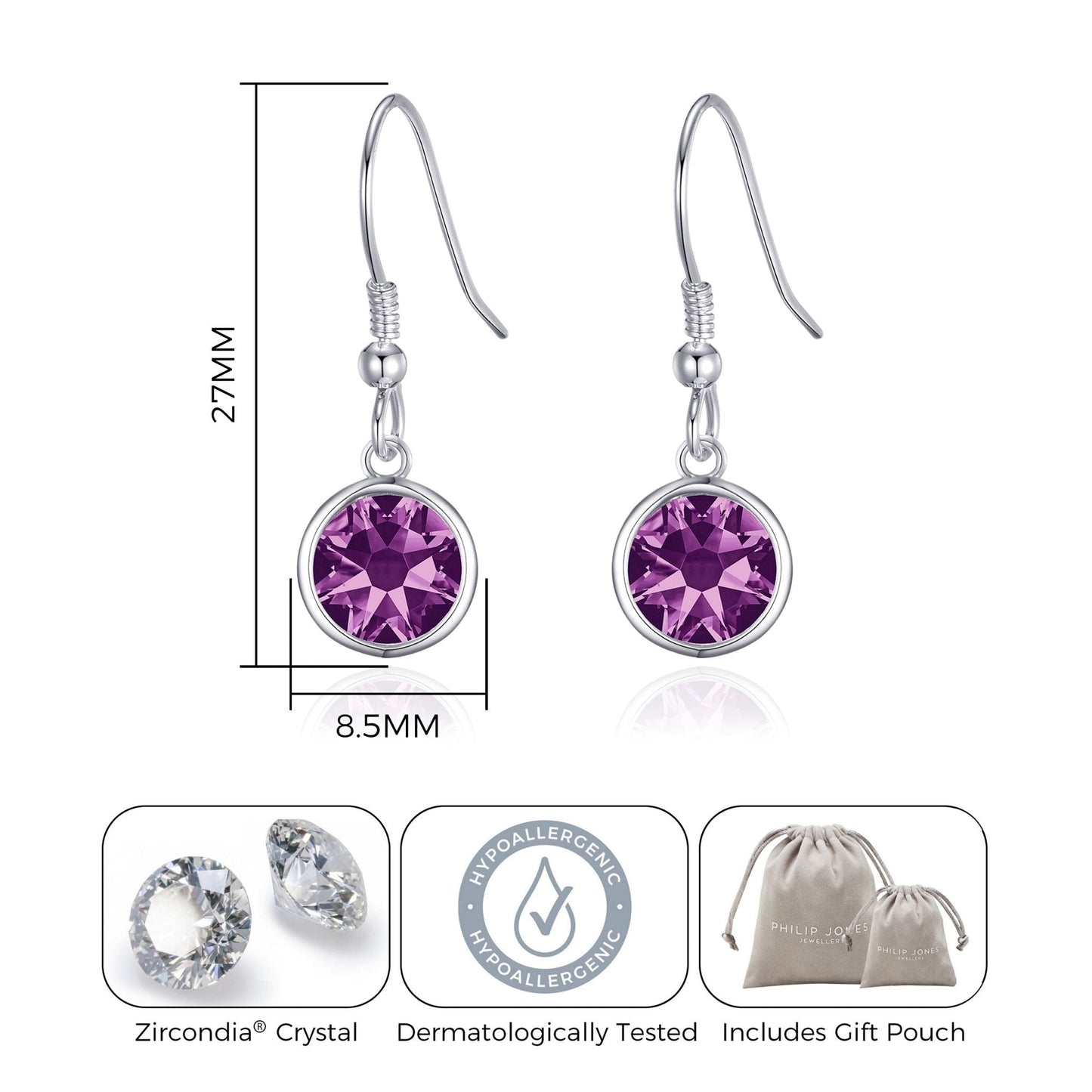 Purple Crystal Drop Earrings Created with Zircondia® Crystals