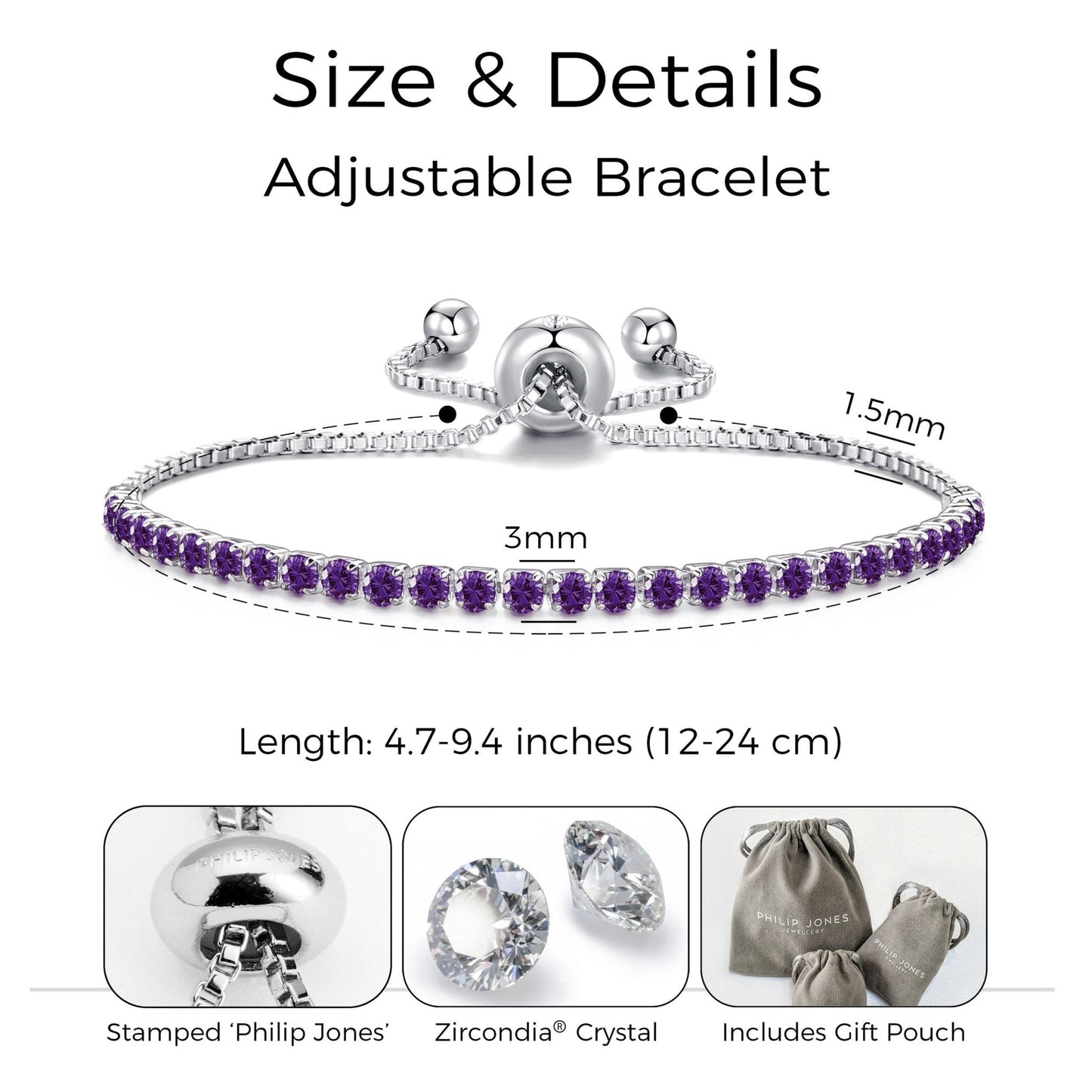 Purple Tennis Friendship Bracelet Created with Zircondia® Crystals
