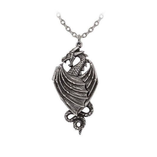 Dragon Necklace Winged Locket Pewter Gothic Alchemy