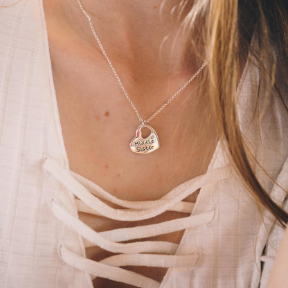 Rhodium Plated Middle Sister Heart Necklace Created with Zircondia® Crystals