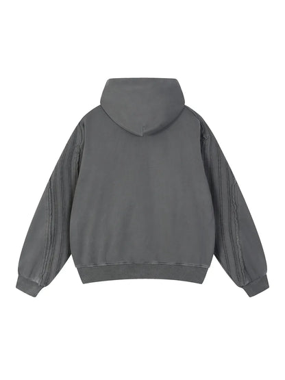 Snow Washed Tape Raw Edge Zip Hoodie