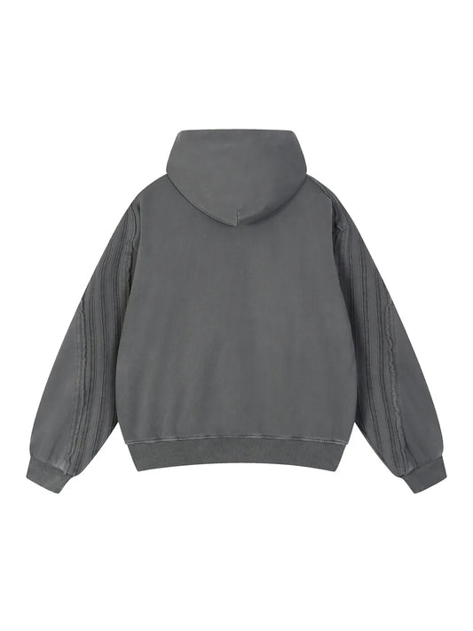 Snow Washed Tape Raw Edge Zip Hoodie
